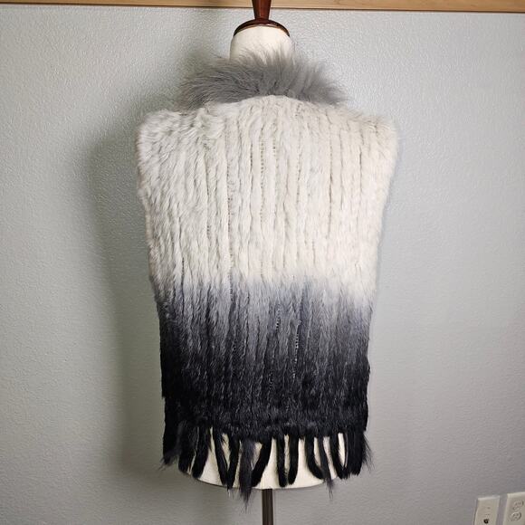 Dolce Cabo Authentic Rabbit Fur and Racoon Fur Ribbed Ombre Vest with fringe XL - Picture 3 of 9